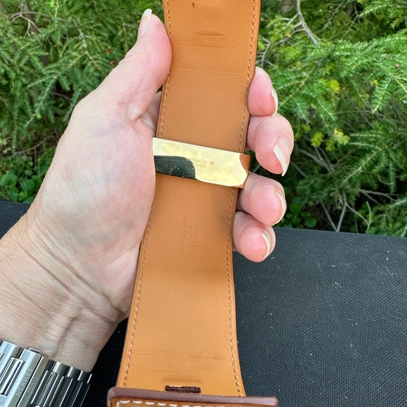 🆒 Authentic Hermès Collier De Chien Cuff Bracelet gold plated hardware leather - Picture 14 of 16